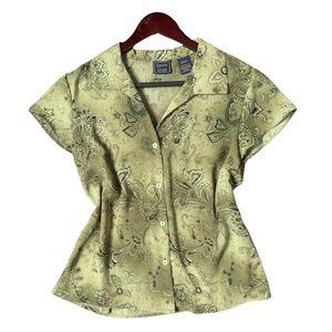 Paisley Bandana Pattern Green Button Down Top